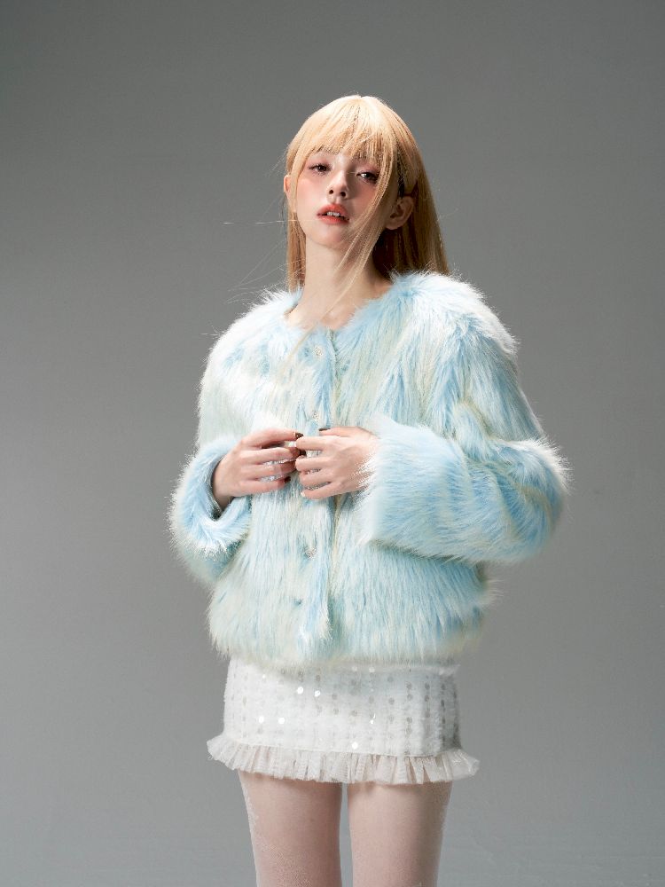 Blue Sweet Warm Fur Long Hair Outer【s0000005320】
