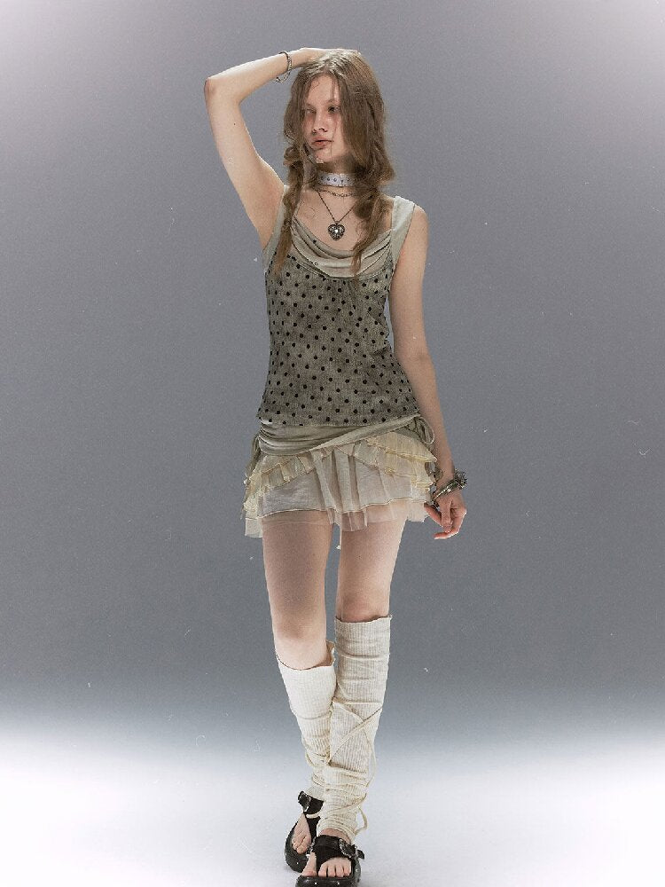 Vintage Flocked Mesh Tank Top【s0000017493】