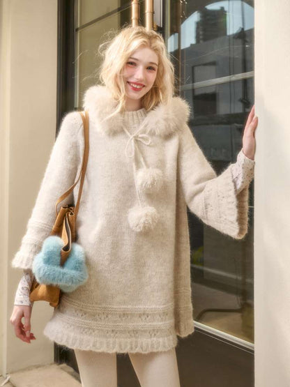 Thick Fleece Wool Knitted Cape Skirt Hooded【s0000014894】