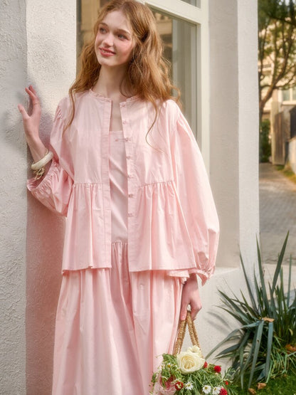 Pink Cotton Embroidered Shirt Dress【s0000015620】