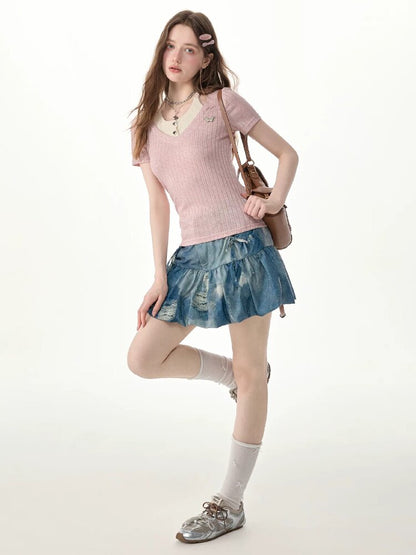 Vintage Denim Bud Pouch Short Skirt【s0000017302】