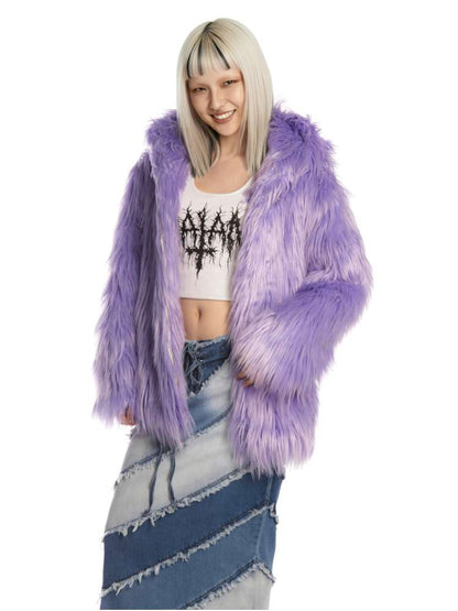 White Light Purple Fur Hooded Jacket【s0000014909】