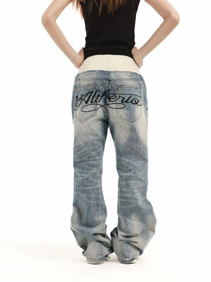 Patchwork Studded Straight Jeans【s0000018362】