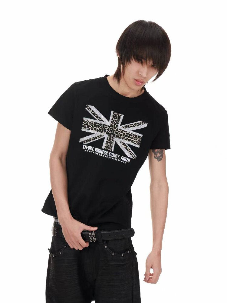 Leopard Print Flag Crew T-Shirt【s0000018215】