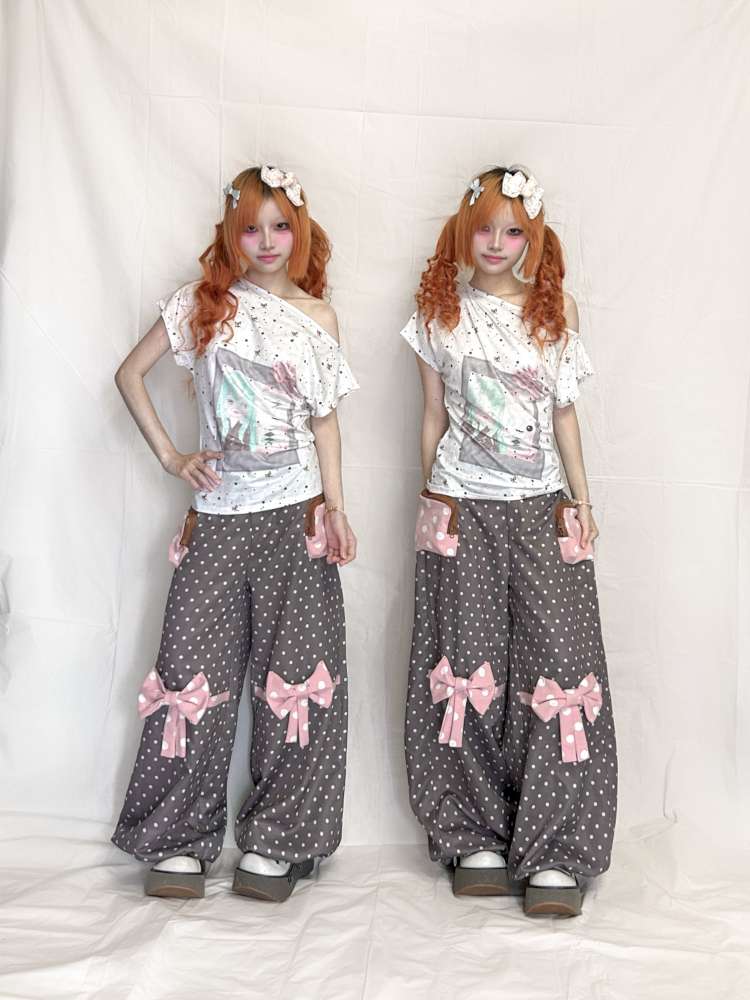 Polka Dot Bow Loose Trousers【s0000015199】
