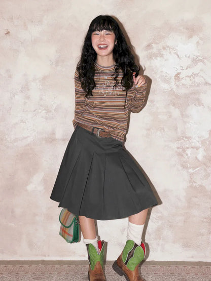 Retro Striped Embroidered Long-Sleeve T-Shirt【s0000013997】