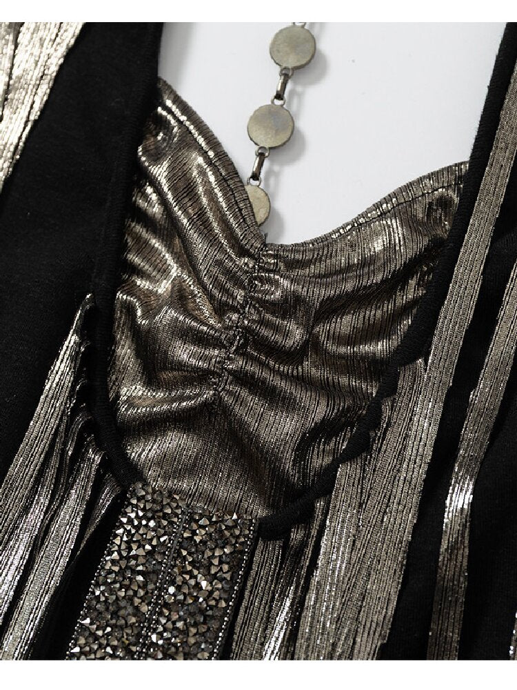 Sequins Fringed Diamond Halterneck Vest【s0000016987】