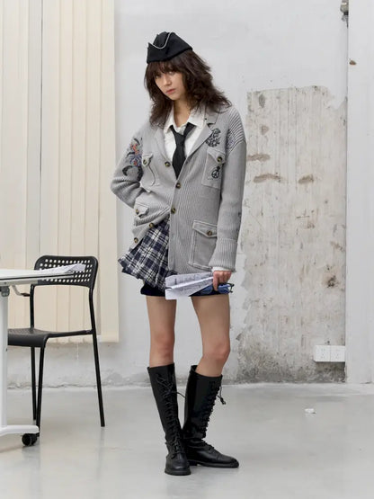 Graffiti-Print Knit Cardigan Sweater【s0000014202】