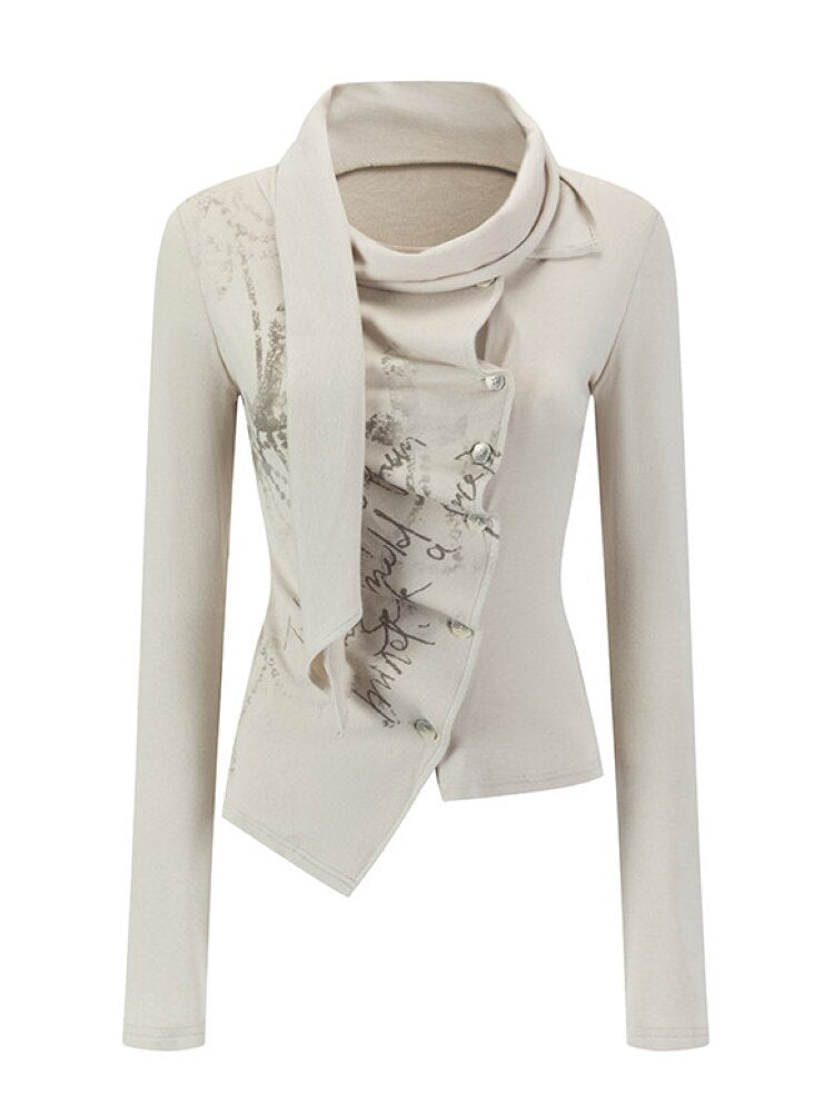 Mottled Graffiti Pleated Knit Top【s0000015552】