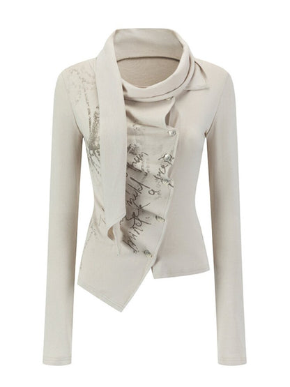 Mottled Graffiti Pleated Knit Top【s0000015552】