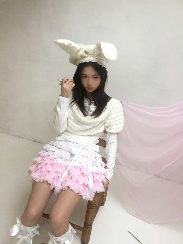 Draped Collar Bow Knitted Two-Piece Top【s0000014938】