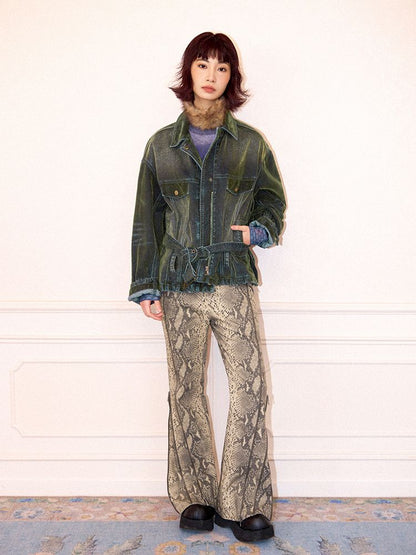 Loose Green Flocked Denim Jacket【s0000011638】