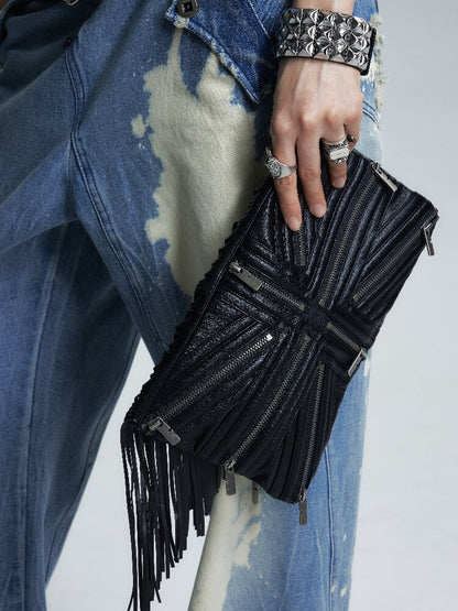 Rice Flag Fringed Leather Clutch【s0000017001】