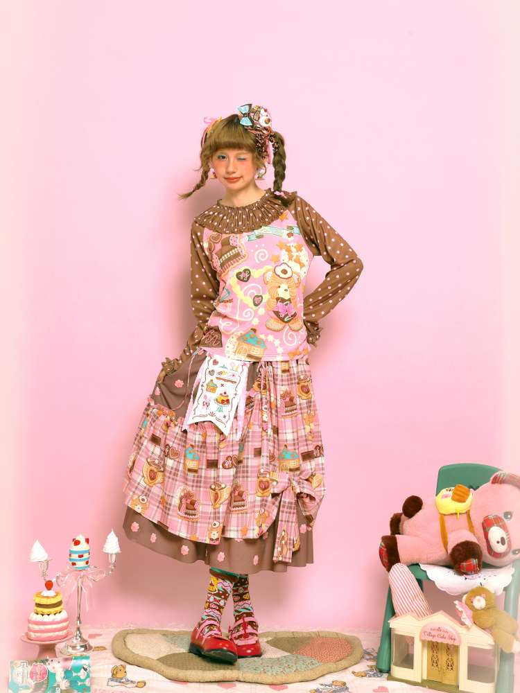 Embroidered Patch Design Bow Elastic Waist Skirt【s0000014515】