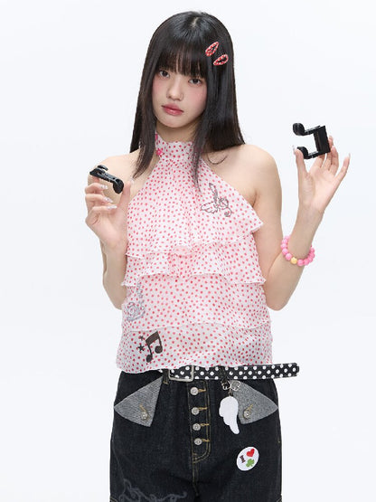 Pink Polka Dot Halterneck Sling【s0000016400】