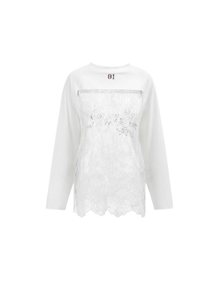 White Lace Plunger Sleeve T-Shirt【s0000009687】