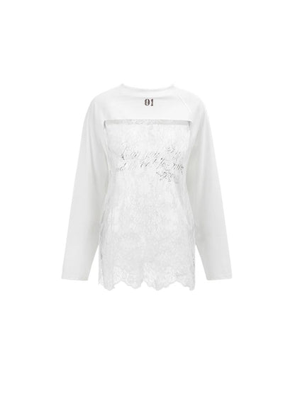 White Lace Plunger Sleeve T-Shirt【s0000009687】