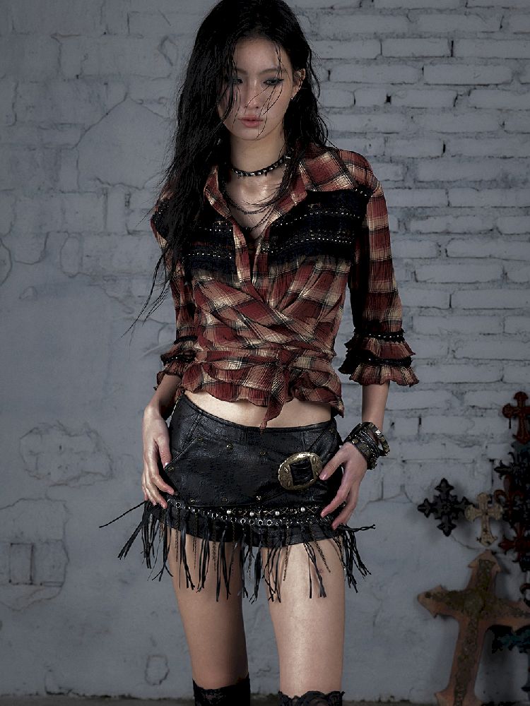 Flare Mid Sleeve Tie Short Blouse【s0000011820】