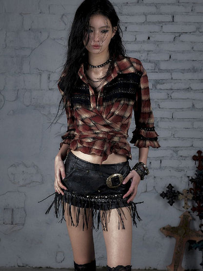 Flare Mid Sleeve Tie Short Blouse【s0000011820】