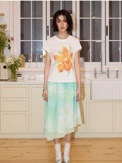 Pearl Gradient Printed A Line Skirt【s0000016661】