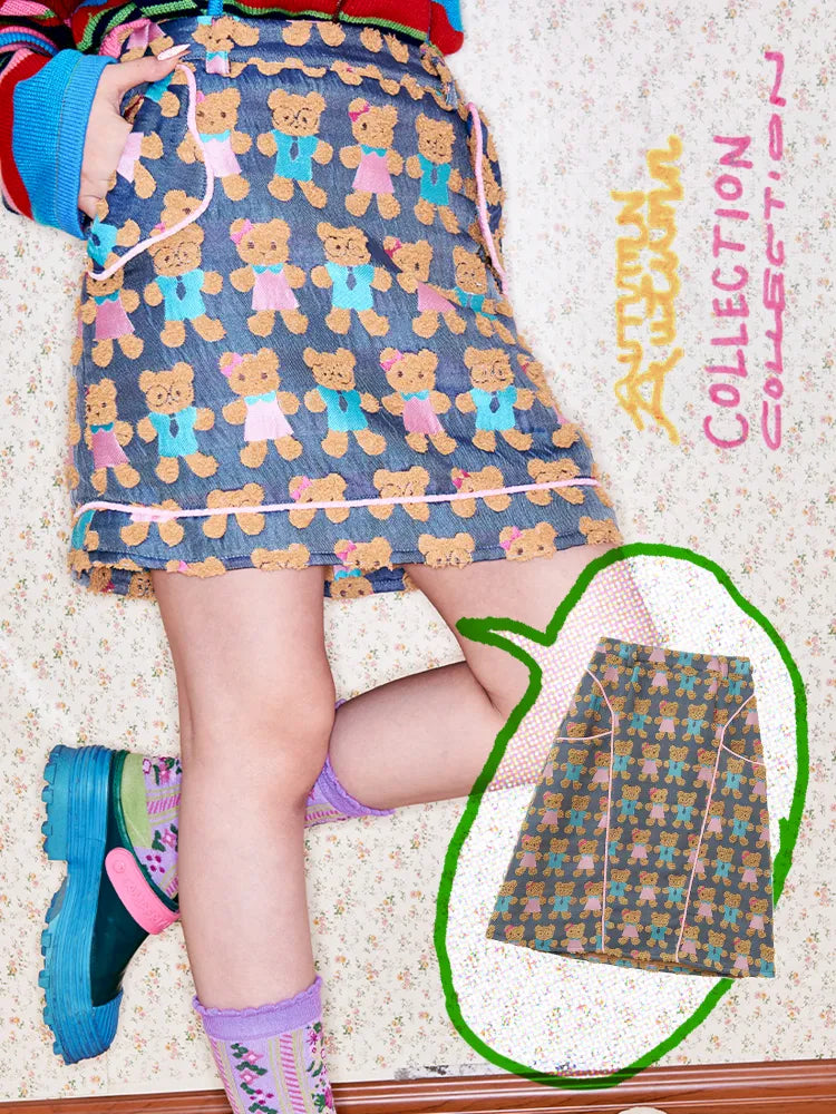 Bear Contrast-Color Skirt【s0000014145】