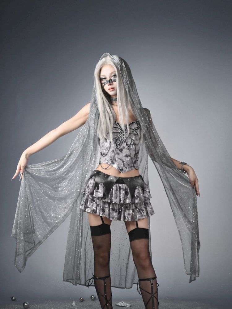 Crash nails sequins low waist cake skirt【s0000013501】