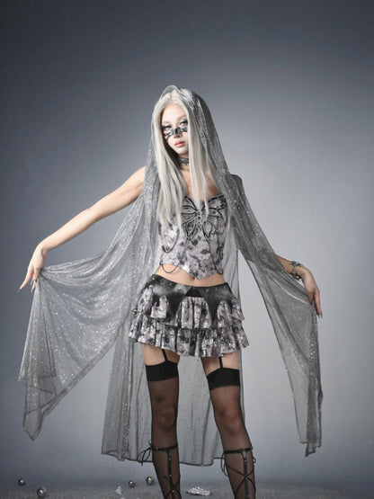 Crash nails sequins low waist cake skirt【s0000013501】