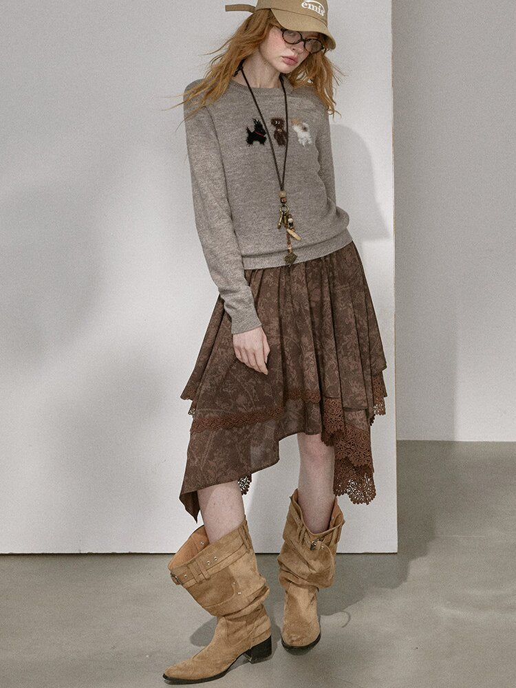 Lace Paneled Irregular Skirt【s0000015901】