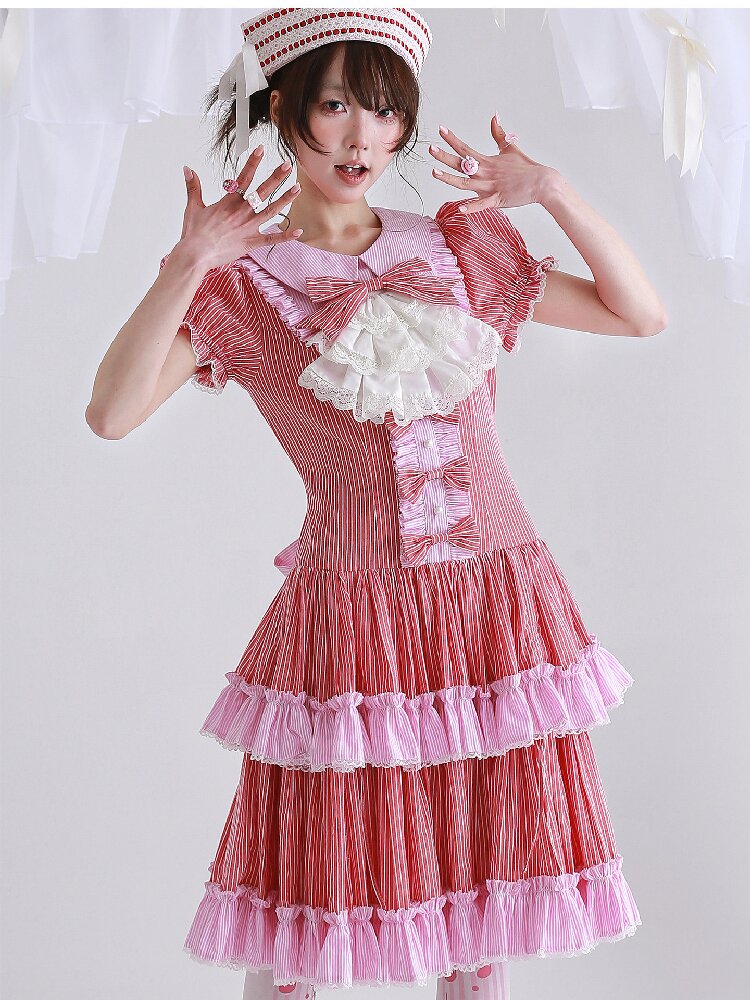 Vintage Red Striped Skirt Dress【s0000016551】