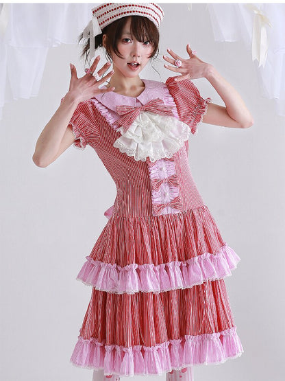 Vintage Red Striped Skirt Dress【s0000016551】