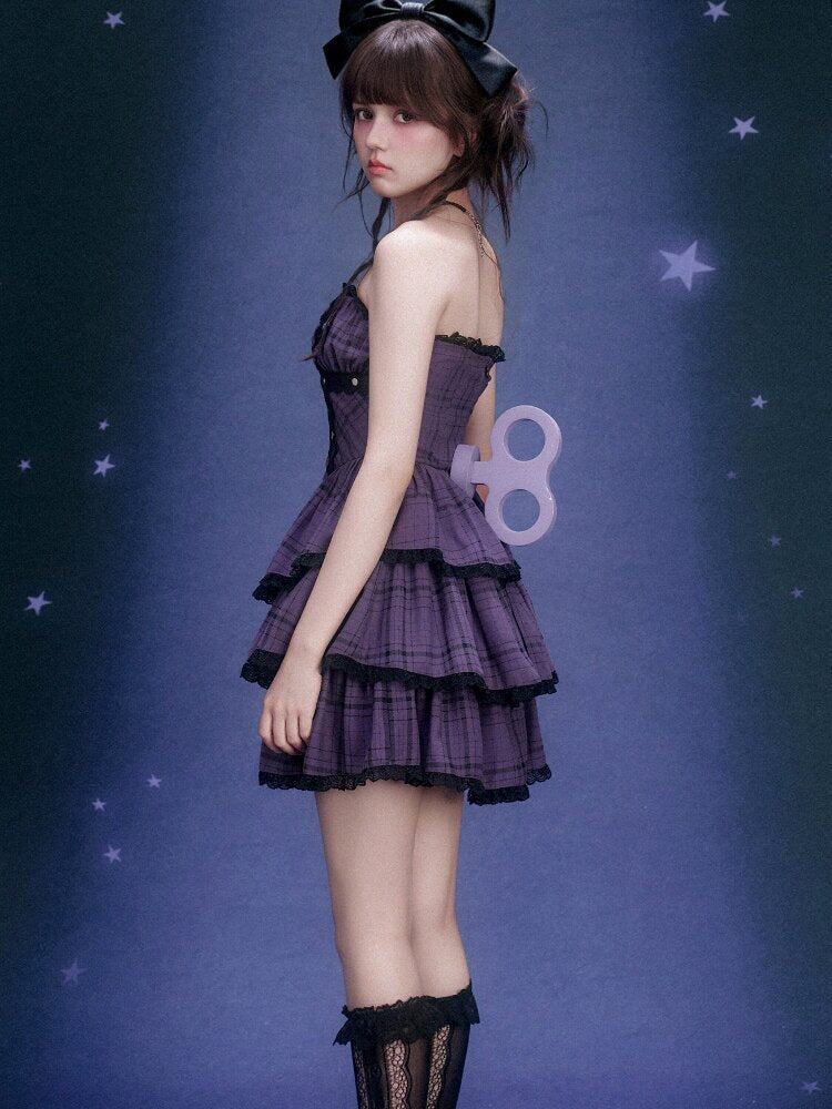 Purple Plaid Bandeau Cake Dress【s0000015757】