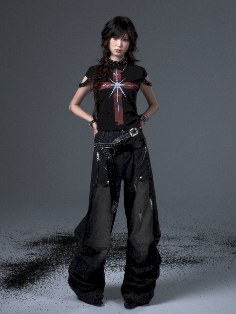 Punk Positive Shoulder Short Sleeve t-shirt【s0000012343】