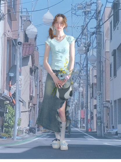 V-Neck Short Sleeve T-Shirt【s0000012251】