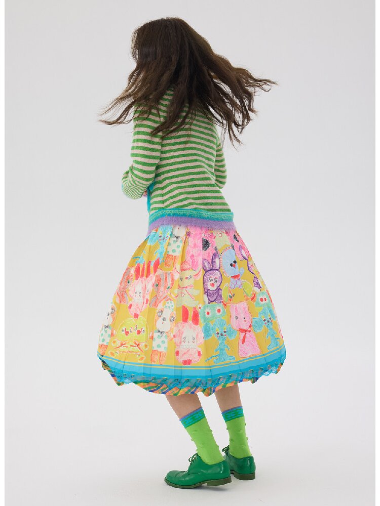 Graffiti Pleated Lace Slimming Skirt【s0000016194】