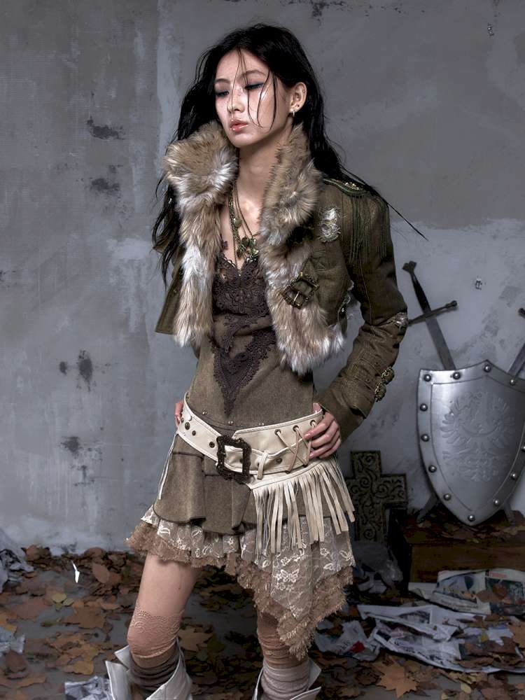 Washed Ripped Gold Filigree Denim Coat【s0000014653】