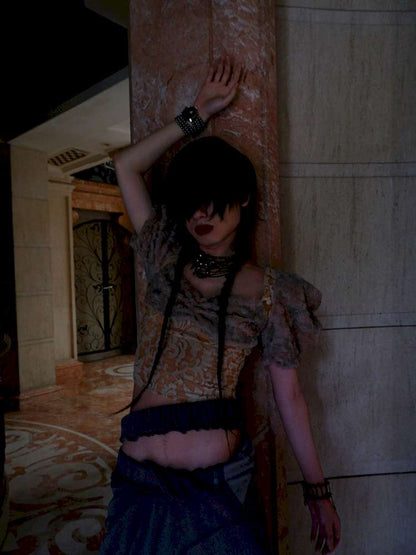 Patchwork Sheer Bud Strap Court Top【s0000015145】