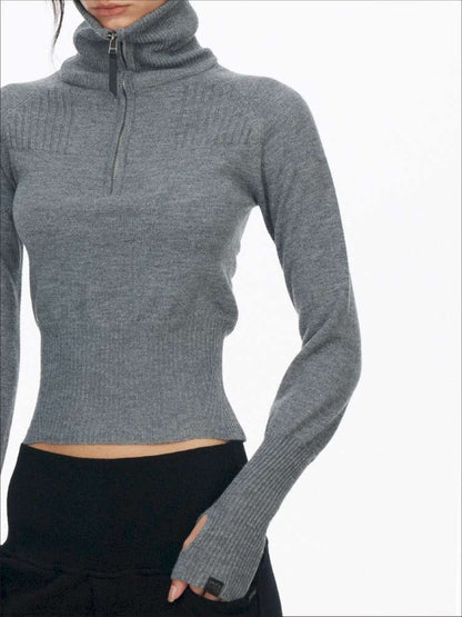 Half-Turtleneck Zip Knit Long-Sleeve T-Shirt【s0000014876】