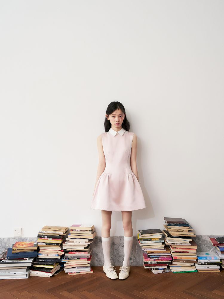 Pale Pink Glossy Satin Vest Dress【s0000011954】