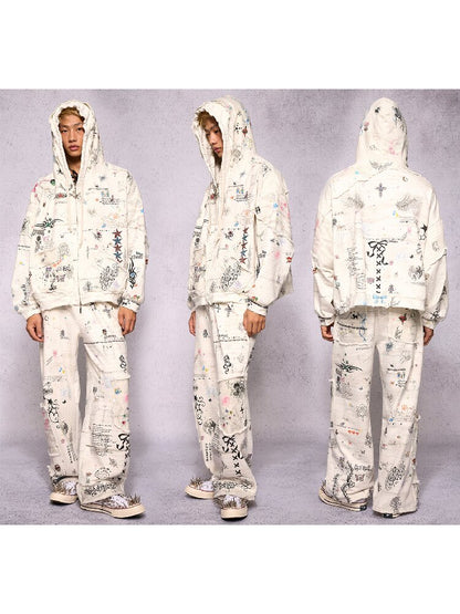 Torn Manuscript Print Sweatshirt Jacket【s0000018735】