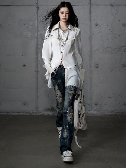 Leather Detachable Long-Sleeved Shirt【s0000014119】