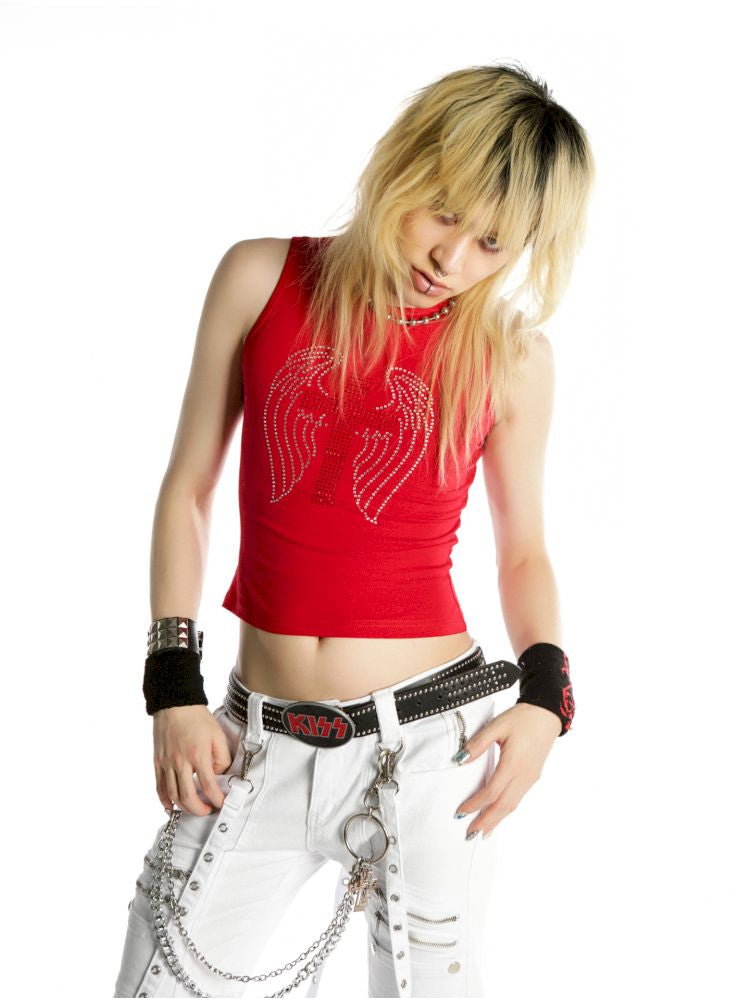 Cross Hot Rhinestone Short Slim Tank Top【s0000012455】