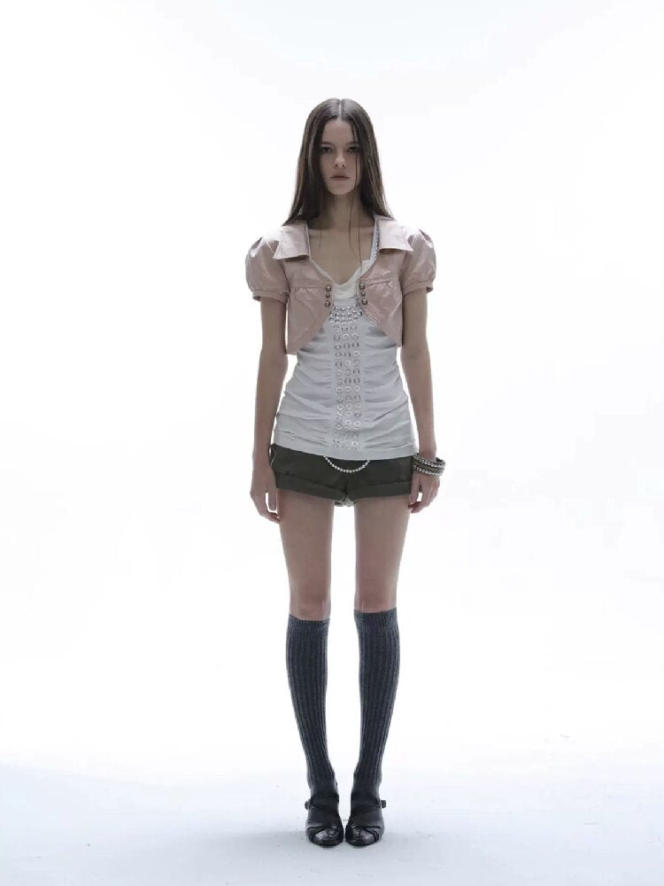 V-Neck Buckle Satin Shirt Jacket【s0000016570】