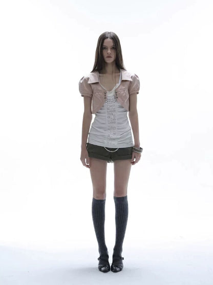 V-Neck Buckle Satin Shirt Jacket【s0000016570】