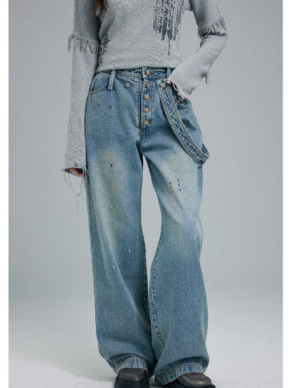 Washed Scratch Wide-Leg Jeans【s0000016255】