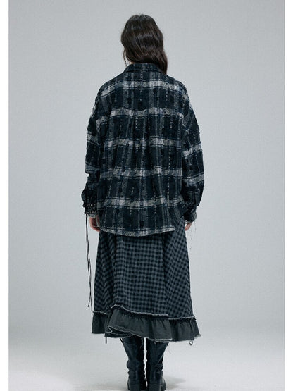 Plaid Strap Torn Long-Sleeved Shirt【s0000016258】