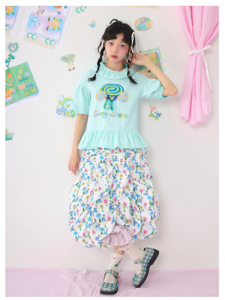 Bubble Sleeve Short Colourfer Printed T-Shirt [S0000009542]