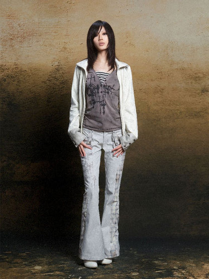 토템 크로스 인쇄 긴 슬리브 티셔츠 [S0000011819]