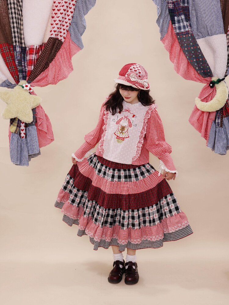 Checkered Patchwork Lace Dress【s0000019285】