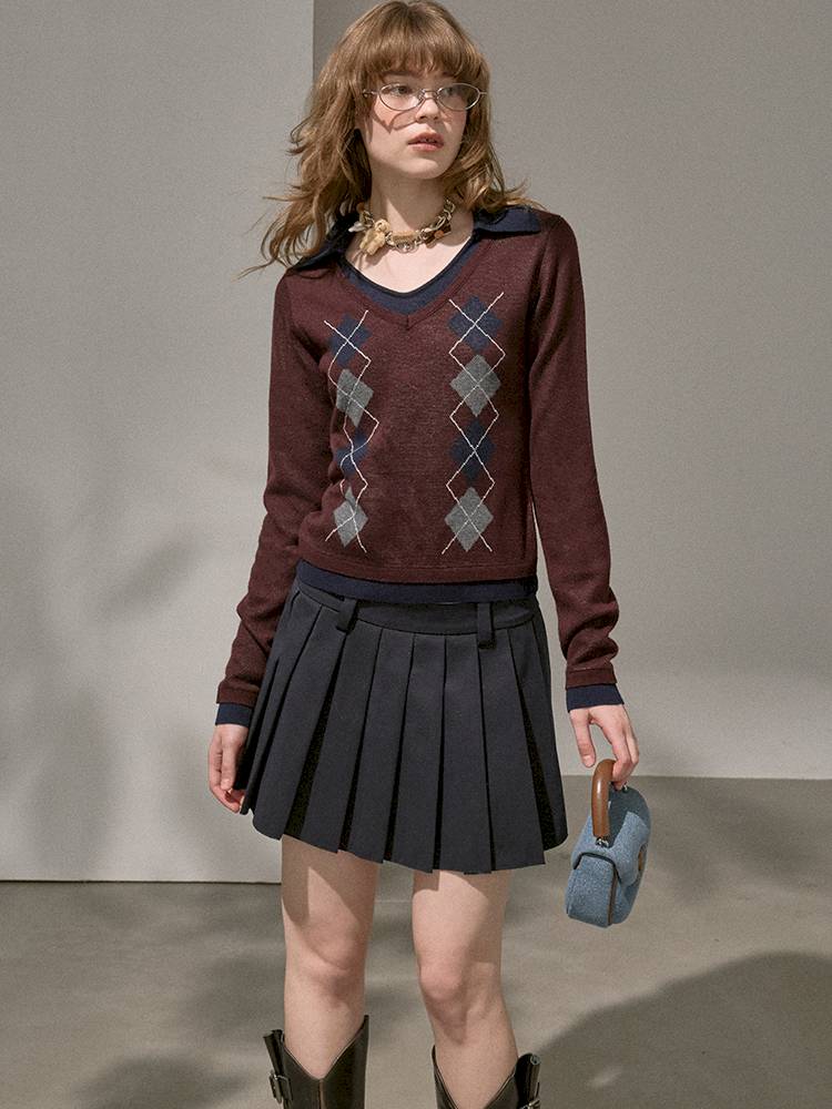 Contrast-Color Slim-Fit Pullover【s0000014405】