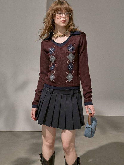 Contrast-Color Slim-Fit Pullover【s0000014405】